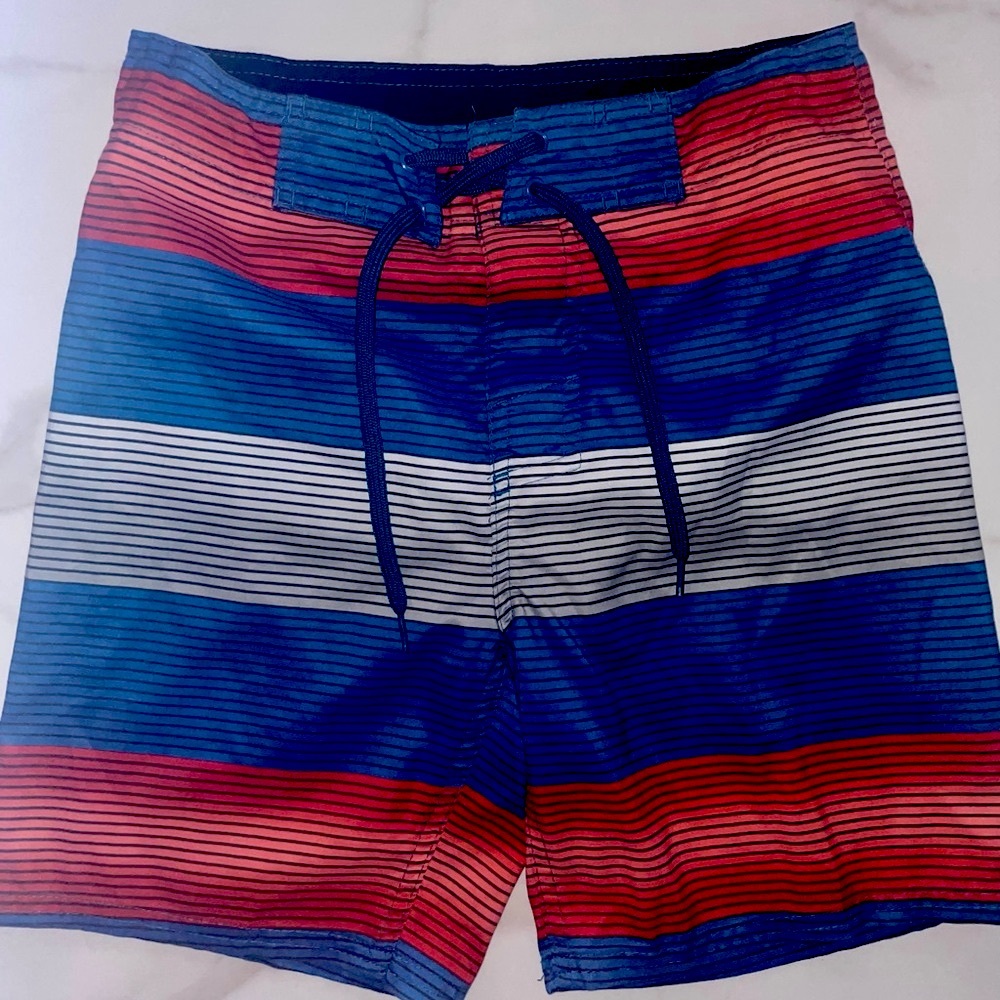 Tag Kids Swim Trunks - Red, Blue, and White Stripes 8 Years